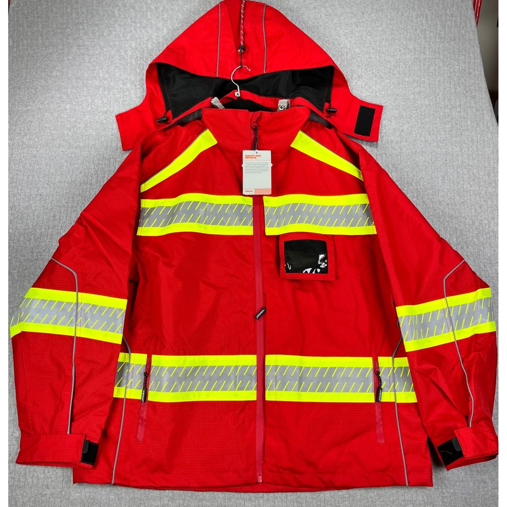 New Kishigo High Visibility Workwear Jacket Men XL Red Reflective Teflon Ripstop